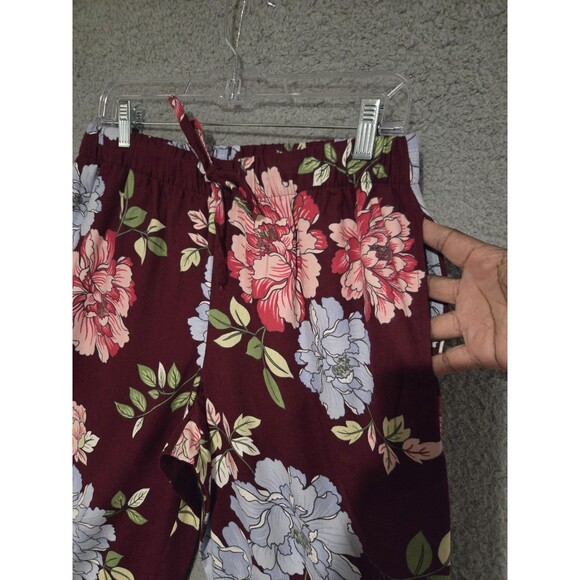 Liz Claiborne Cotton Pajama Set Womens M Burgundy Floral Button Front Warm LS - Picture 11 of 13